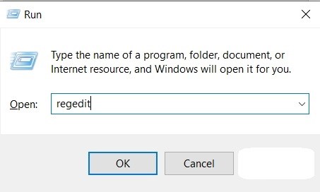 Press the Windows key and R simultaneously to open the Run dialog, then type Regedit and press OK.